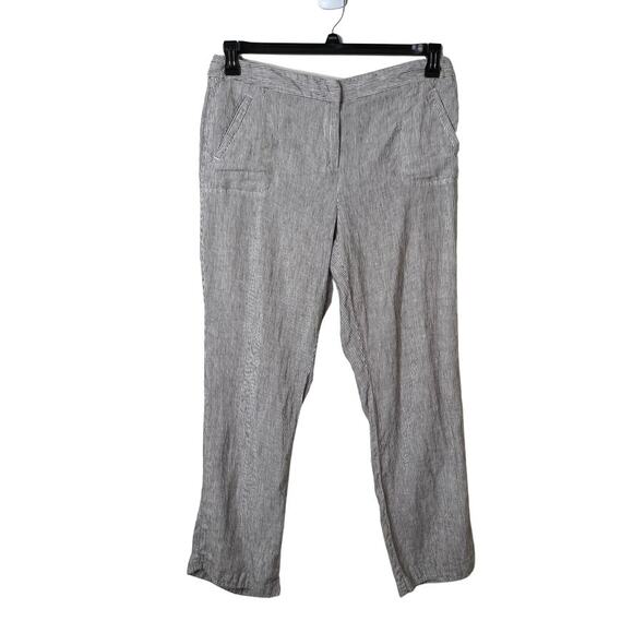 Chico's 100% Linen Striped Wide Leg Pants Gray White Size 1.5 Womens Size 10 - Picture 1 of 10